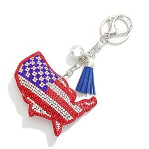 NWT BOUTIQUE Rhinestone Studded American Flag US Key Chain/Bag Tag